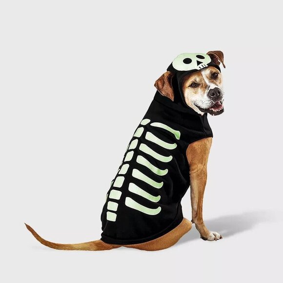 NEW Glow Skeleton Dog Pet Halloween Costume Size Medium (Up to 40 lbs) Black - Picture 1 of 8